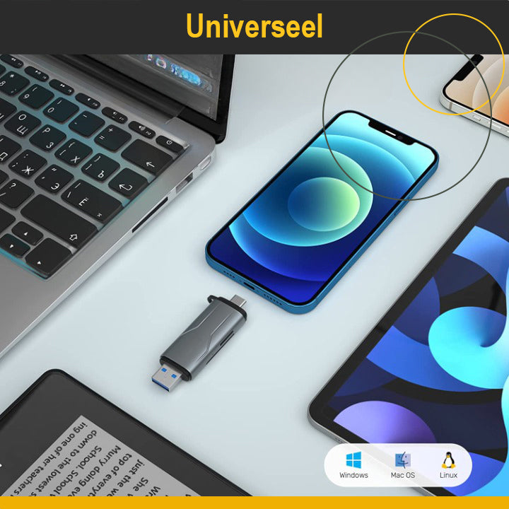 ThunderGold - SD Kaartlezer USB C - Card reader USB 3.0 - Kaartlezer SD kaart - Geheugenkaartlezer - Micro SD kaartlezer - USB kaartlezer - Aluminium